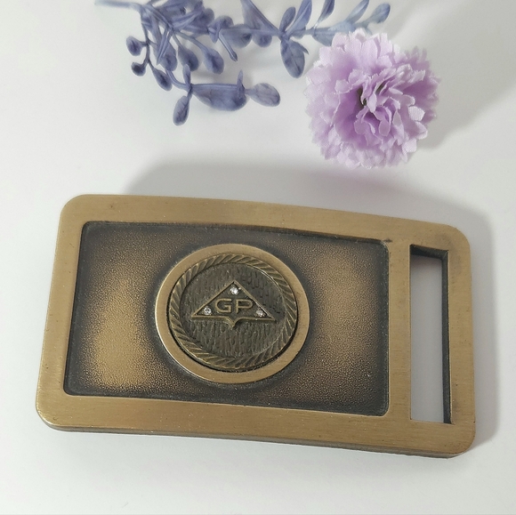 Vintage GP Georgia Pacific Diamond Gold & Brass Belt Buckle